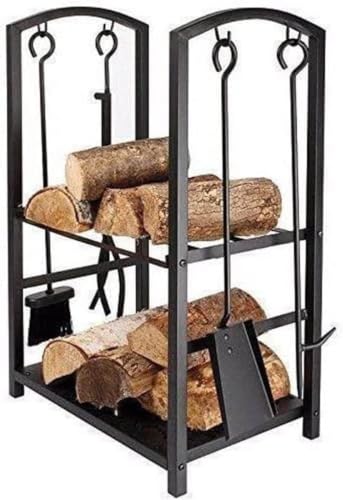 2-Tier Wood Log Holder for Outdoor Indoor,Firewood Rack with Tool Set