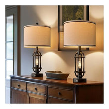 WOAITIANTIAN Desk Lamps Industrial Table Lamps Set of 2 with USB A+C Ports, Black Metal Nightstand Lamps for Bedroom Living Room
