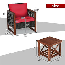 YWMLFZ 3PCS Patio Wicker Furniture Set Cushion Sofa Square Table Shelf Red