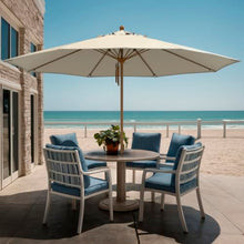 OROTLECT 11 Foot Teak Wood Commercial Patio Umbrella With Fiberglass Ribs Pulley Lift In Antique Beige Olefin