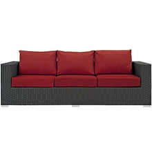 Modway Sojourn Wicker Rattan Outdoor Patio Sunbrella Fabric Sofa in Canvas Red