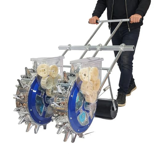 Seed Sower & Fertilizer Applicator, Portable Hand Push Seeder, Adjustable Row Spacing Garden Planter, Precision Rolling Seeding Machine for Planting Corn Cotton Soybean Peanut(9 Mouths)