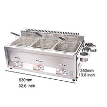Professional Commercial Gas Fryer, Stainless Steel Lpg Fryer, Freestanding Temperature Control, Adjustable Firepower, With Baskets And Lid, Easy To Clean,B8L+8L+8L