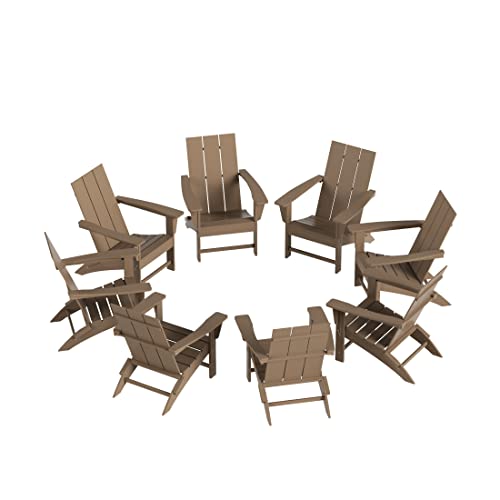 WO WESTIN OUTDOOR 8-Piece Folding Poly Lumber Adirondack Chairs Weathered Wood