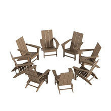 WestinTrends Ashore 8-Piece Modern Poly Folding Adirondack Chair Set Weathered Wood