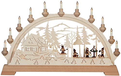 Authentic German Erzgebirge Handcraft Candle Arch Bird Feeding - 65 x 40cm / 26 x 16 inches - KWO