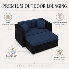 Golden Flame Outdoor Day Lounger with Matching Ottoman, All-Weather HDPE Wicker Patio Chaise Lounge with Plush Cushions, Powder-Coated Aluminum Frame, Deep Outdoor Seating - Spectrum Indigo