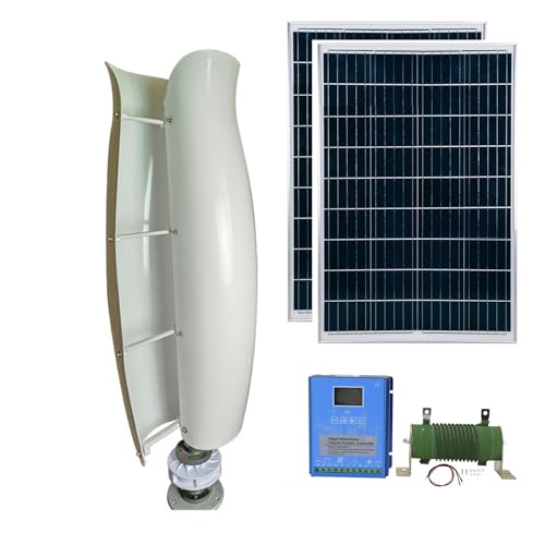 5KW Wind Turbine Generator Kit 12v 24v 48v Vertical Axis Wind Turbine Set With 2pcs 100W Photovoltaic Panels Breeze Start Wind And Solar Complementary Power Generation System(White,24V)