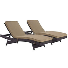 Modway Convene Wicker Rattan Outdoor Patio Chaise Lounge Chairs in Espresso Mocha - Set of 2
