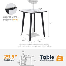 Seeheool Modern Square Outdoor Bistro Table with Metal Frame, Umbrella Hole for Patio Backyard Garden Pool Porch Lawn 35.4" x 35.4" x 41.7" Ember Black,Greek White Marble-Inspired Sintered Stone
