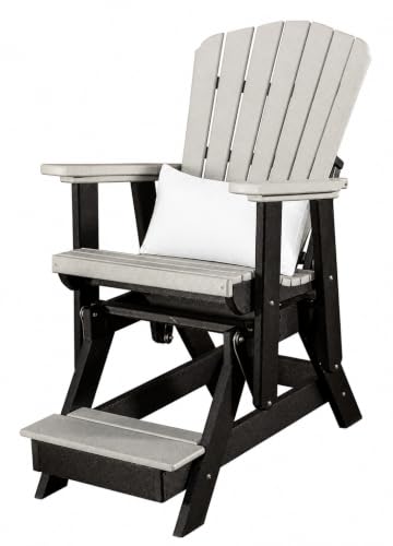 DutchCrafters Slat Fan Back Poly Balcony Adirondack Glider with Footrest Outdoor Patio Chair (Black & Light Gray)