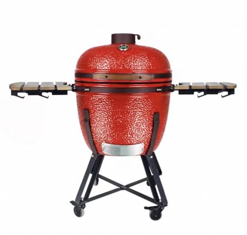 JOSOGO 26 Inch Large Outdoor BBQ Grill, European American Style Big Iron Egg Ceramic Smoker Roaste(Red)
