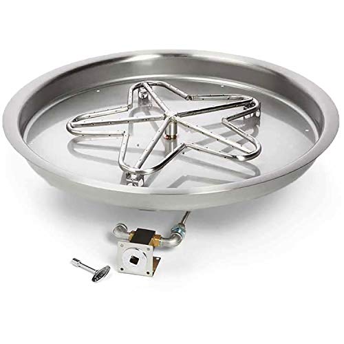 HPC Fire Match Light Gas Fire Pit Kit (TOR-PENTA31MLFPK-FLEX-NG), 31" Pan, 18" Torpedo Burner, Natural Gas