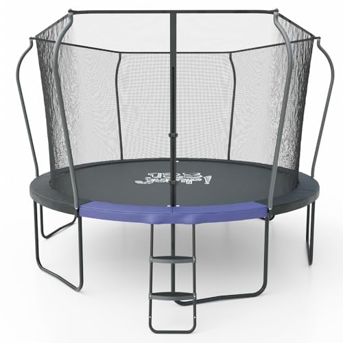 123 Jump 14FT Outdoor Trampoline with Safety Enclosure and Ladder Black/Blue