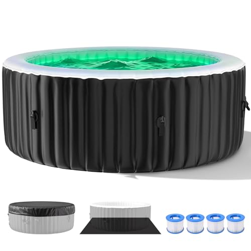 Inflatable Hot Tub with LED Lights, 2-4 Person Round Blow Up Portable Hot Tub, Leak-Proof PVC Outdoor Spa with 120 Strong Air Jets, Heater Pump and Insulated Cover, 71” X 71”X 25”