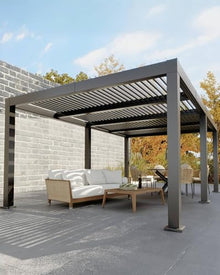 GAOMON Louvered Pergola 12' x 20',Outdoor Aluminum Pergola,Hardtop Gazebo,Modern Style with Adjustable Louvers,Reinforced Aluminum Frame,Integrated Drainage System,for Deck Garden Yard(Grey)