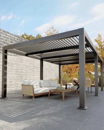 GAOMON Louvered Pergola 12' x 20',Outdoor Aluminum Pergola,Hardtop Gazebo,Modern Style with Adjustable Louvers,Reinforced Aluminum Frame,Integrated Drainage System,for Deck Garden Yard(Grey)
