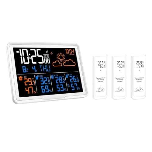 Weather Thermometer,Weather Station Clocks Wireless Digital Thermometer Hygrometer Forecast Calendars Moon Phase Snooze Alarm Clock PT20B，Gd20d 1