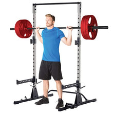 Fitness Reality Squat Rack Power Cage with J-Hooks, Landmine 360° Swivel, Weight Plate Storage Attachment and Power Band Pegs Gray