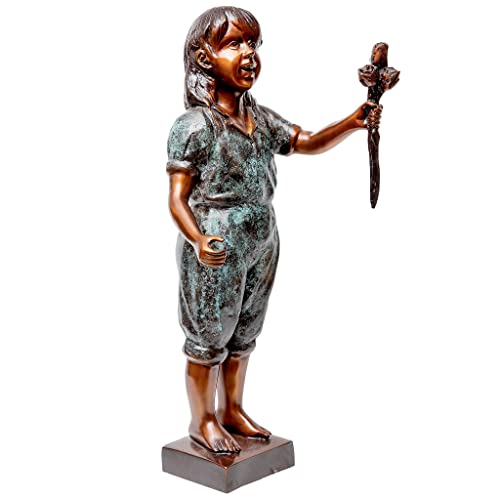 Design Toscano Olivia's Roses Flower Girl Cast Bronze Garden Statue Two Tone Bronze and Verdigris