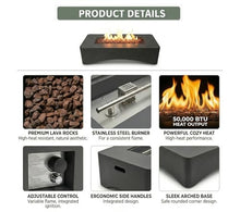 KEIKI 56" Rectangular Propane Gas Fire Pit Table, 50,000 BTU Modern Outdoor Concrete Fire Table with Lava Rocks, Waterproof Cover, Tank Seat, No Assembly for Patio Backyard Deck, Dark Grey