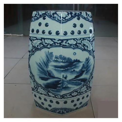 Tu Ye-US Decorative Garden Stools, Ceramic Stool Handpainted Ancient Blue and White Cloth Hexagonal Stool Porcelain Balcony Bathroom Art Home Stool