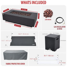 AMS 60" Rectangular Concrete Natural Gas Fire Pit Table Bundle (Dark Gray)