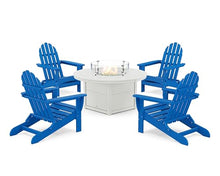 Polywood® Classic Folding Adirondack 6-Piece Conversation Set with Fire Pit Table (Pacific Blue)