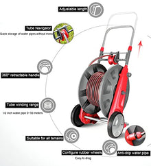 Rolling Garden Hose Reel Cart With Hose, Heavy Duty Wheeled Water Hose Reel Trolley With Hose Nozzle And Accessories, 160-Feet 1/2 Inch Hose Capacity For Outside(Size:30M,Color:A)