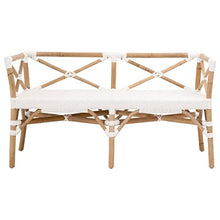 Benzara Benjara Kelly 52 Inch Accent Bench Handwoven Crossed Rattan White and Brown
