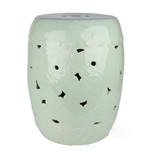 JOYNOW Ceramic Garden Stool Decorative Garden Stools Antique Blue and White Twining Lotus Stool Hand-Painted Hollow Landscape Drum Stool Bean Green Dressing Cooler Ornaments Garden Stool Ceramic(E)
