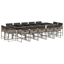 XHNIFBN 15 Piece Patio Dining Set, Gray Poly Rattan Garden Furniture Set with Large Tempered Glass Table and 14 Cushioned Chairs, Space-Saving Cube Design for Backyard and Deck