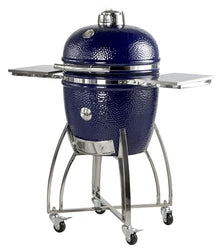 Saffire Platinum Kamado – Large Ceramic Grill and Smoker, 19" Charcoal Grill, 304 Stainless Steel Cart, Smokin’Chip Feeder, Secondary Cooking Grid, Heat Deflector – Sapphire Blue