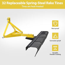 Hipicute 5 Ft Landscape Rock Rake, 3 Point Attach Rake with 360 Degree Rotation Tow-Behind Garden Tool for Compact Tractors, Category 1