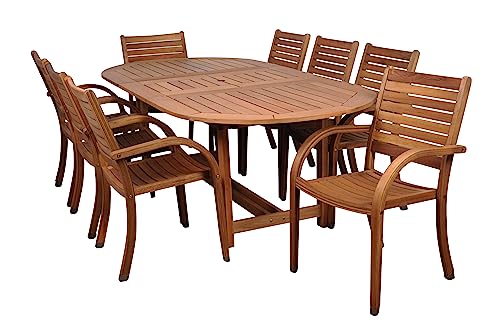 Amazonia Arizona 9 Piece Oval Outdoor Dining Set Eucalyptus