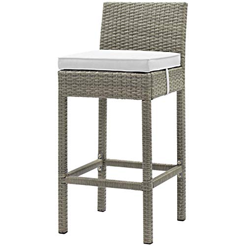 Contemporary Outdoor Patio Garden Bar Side Stool Chair, Set of Four, Fabric Rattan Wicker, White