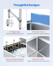 VEVOR Commercial Ice Bin, 82.9 Qt Max Capacity, 30 x 19 x 33 Inch Stainless Steel Ice Chest with Sliding Lid and Bottle Holders, Cooler Cart Cocktail Unit for Bar Restaurant Pub, NSF Certified