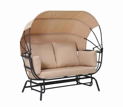 WEALTHKING Outdoor Double Chair Adjustable Canopy Egg Shaped Rocking Lounger Thick Cushions Pillows Heavy Duty Patio Hammock Bench Garden Balcony Backyard Poolside Porch Relaxation Furniture