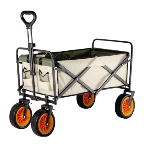 Portable Beach Trolley Cart for Camping and Picnic Foldable Hand Pulled Trailer with Stall Outdoor Folding Cart for Gatherings (White)