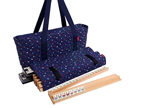 Linda Li American Mahjong Set Butterfly Series Blue Nautical Bag