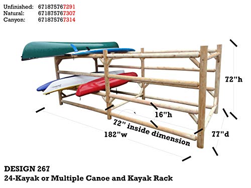 Log Kayak Rack 24-Kayak or Multiple Canoe and Kayak Storage Rack Natural
