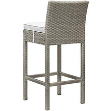 Contemporary Outdoor Patio Garden Bar Side Stool Chair, Set of Four, Fabric Rattan Wicker, White