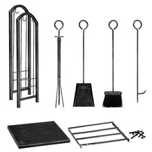 GenSDH Firewood Rack with 5-Piece Fireplace Tool Set – Log Holder Tongs Poker Brush & Shovel – Outdoor Wood Storage Solution for Cozy Fires,A