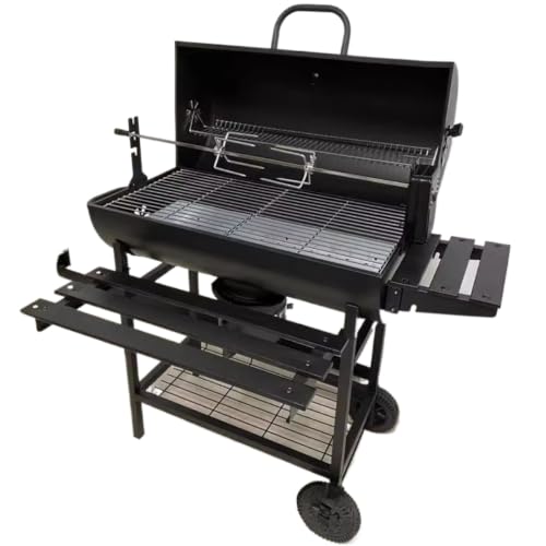 YEWASTI Large Barrel Charcoal Grill with Wheels and Side Shelves, Perfect for Backyard Cooking, Camping, Parties, and Picnics - Heavy-Duty Outdoor BBQ Grill