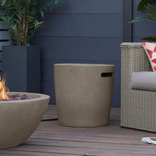 Real Flame Riverside Propane Round Tank Cover and Outdoor Side Table, Storage Hideaway Table for 20 lb Propane Tank for Gas Fire Pits, Lightweight, Weather Resistant - Glacier Gray
