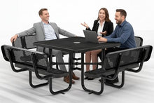OUTTANS Metal Picnic Table (Black, 46 in Square with Back, Expanded Steel)