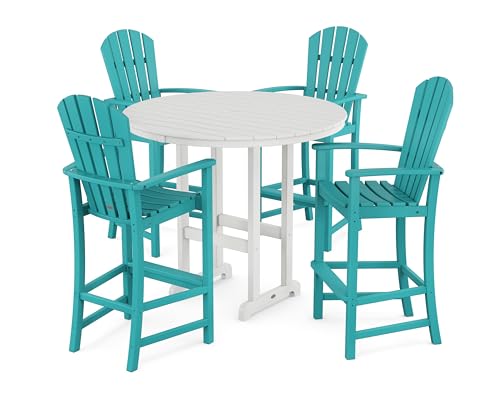POLYWOOD® Palm Coast 5-Piece Round Farmhouse Bar Set in Aruba/White