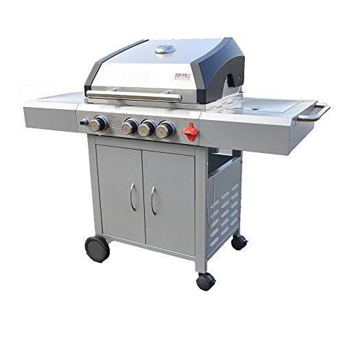 Swiss Grill A3 51,000-BTU Arosa 3-Built with Tubular Burners and Grizzler Side Burner, Stainless Steel