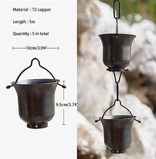 SDdPulse T2 Copper Rain Chains for Gutters, Roof Rain Catcher/Diverter, Unique Metal Link Rain Chain for Villa Temples (Copper 2.4m/8ft)