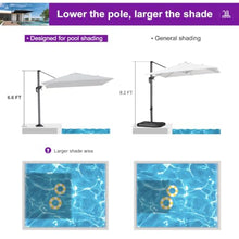 OROTLECT 8' Square Tilt Cantilever Gray Umbrella with Base in Ground and Crank Lift Counter Weights Included